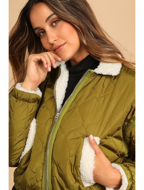 BLANKNYC Blank NYC On the Ball Green Quilted Bomber Jacket