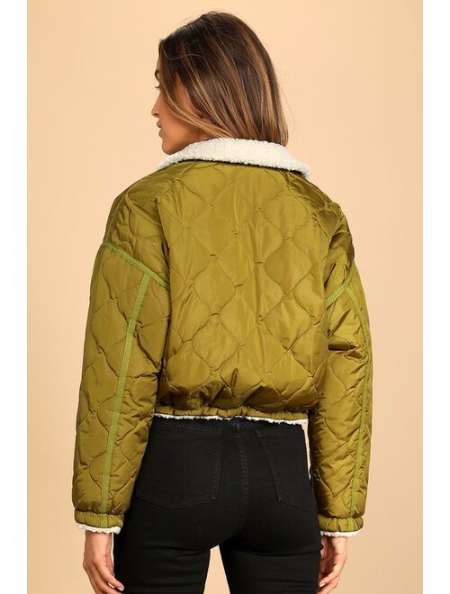 BLANKNYC Blank NYC On the Ball Green Quilted Bomber Jacket