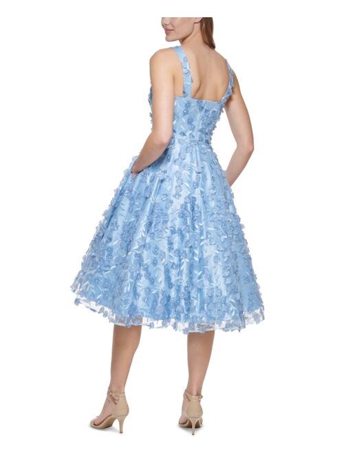 Eliza J 3D-Floral V-Neck Sleeveless Fit & Flare Midi Dress