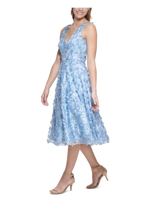 Eliza J 3D-Floral V-Neck Sleeveless Fit & Flare Midi Dress
