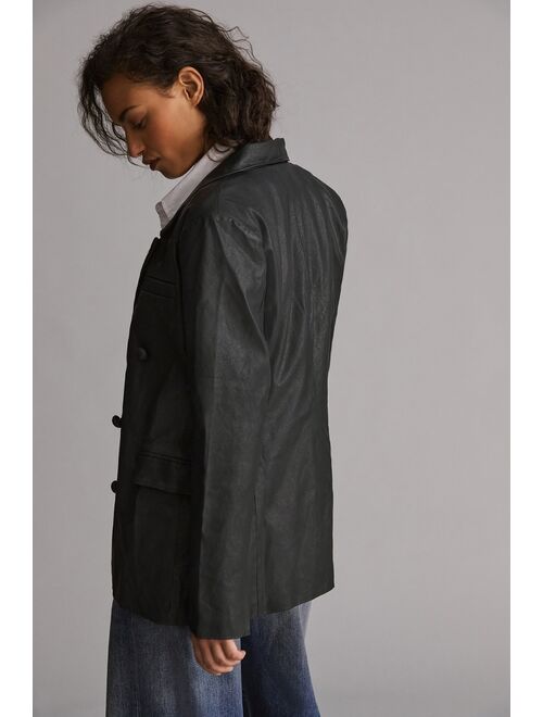 BLANKNYC Double Breasted Long Faux Leather Blazer