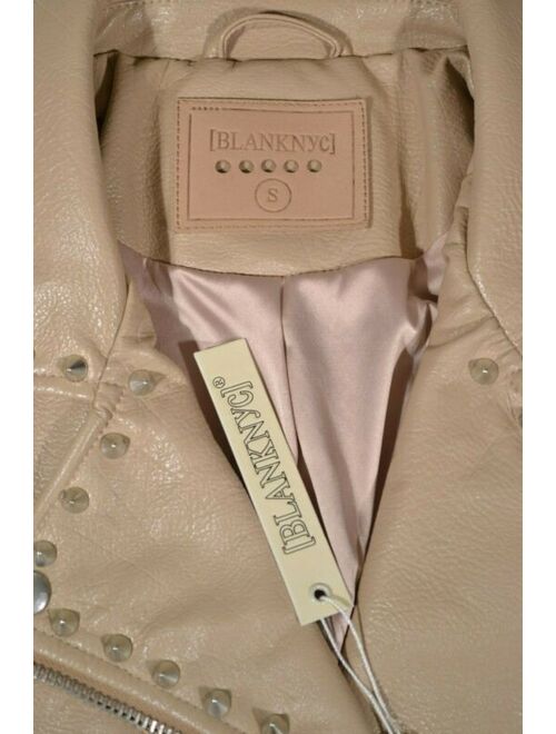 Blanknyc Embroidered Studded Moto Faux Leather Jacket, Tan, Size Small