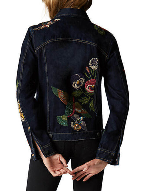 BlankNyC Dark Blue Floral Embroidered Jean Denim Jacket XS NEW