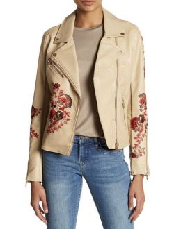 BLANK NYC Wildflower Embroidered Faux-Leather Moto Jacket