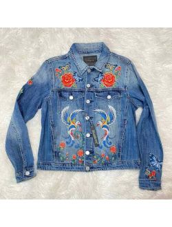 BLANK NYC Women's Floral Embroidered Jean Denim Jacket