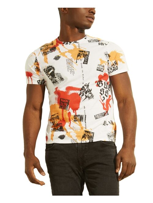 GUESS Men's Paint Splatter & Patchwork Graphic T-Shirt