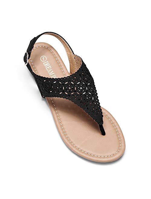 DREAM PAIRS Women's Rhinestone Casual Wear Cut Gladiator Flat Sandals Beach Dressy T-Strap Thong Sandals