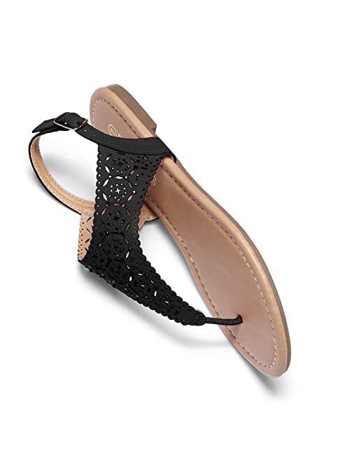 DREAM PAIRS Women's Rhinestone Casual Wear Cut Gladiator Flat Sandals Beach Dressy T-Strap Thong Sandals