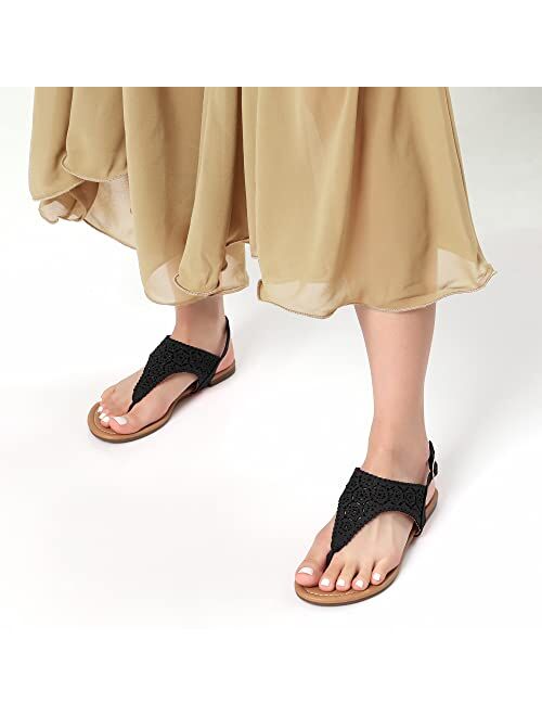 DREAM PAIRS Women's Rhinestone Casual Wear Cut Gladiator Flat Sandals Beach Dressy T-Strap Thong Sandals