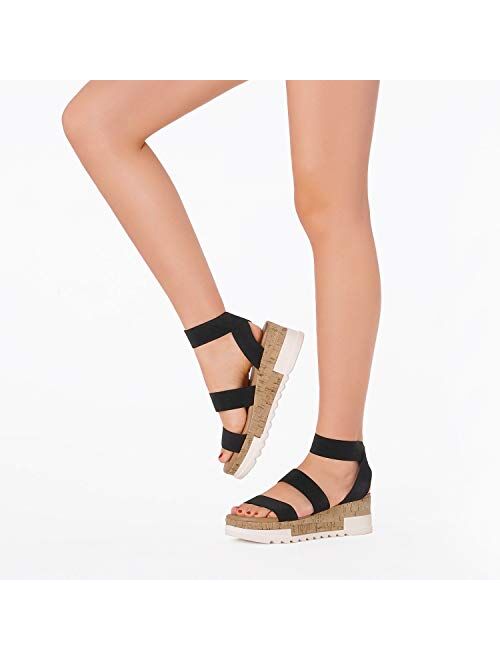 DREAM PAIRS Women's Open Toe Ankle Strap Casual Flatform Platform Sandals