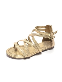 FUNKYMONKEY Girls Gladiator Strap Sandals Flat Fisherman Thong Cross Strappy Sandals