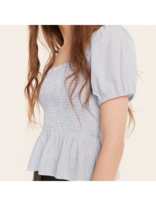 J.Crew Squareneck smocked cotton voile top in gingham
