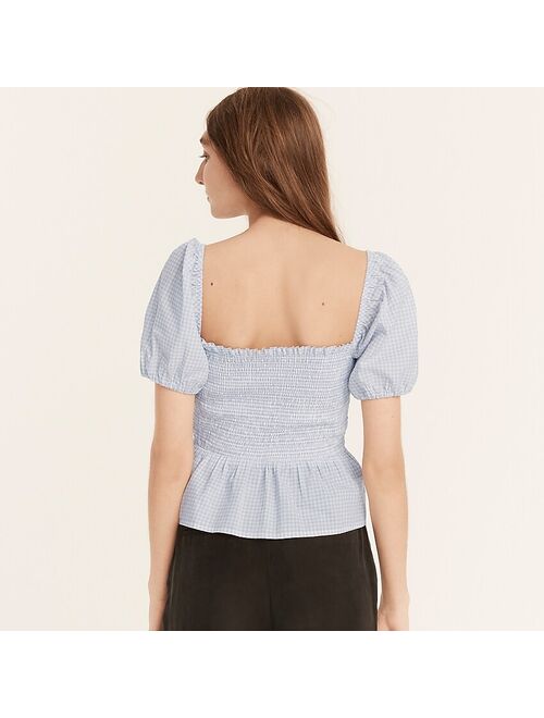 J.Crew Squareneck smocked cotton voile top in gingham