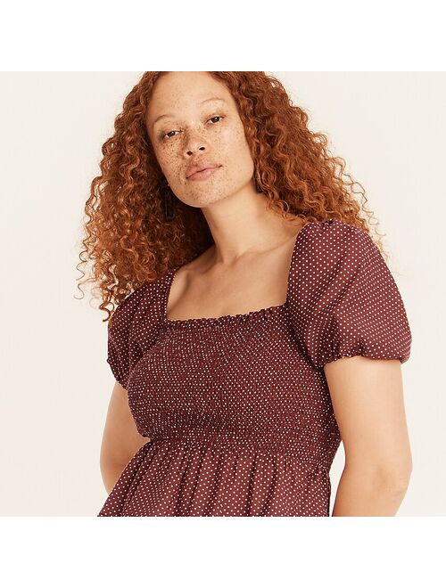 J.Crew Squareneck smocked cotton voile top in dot