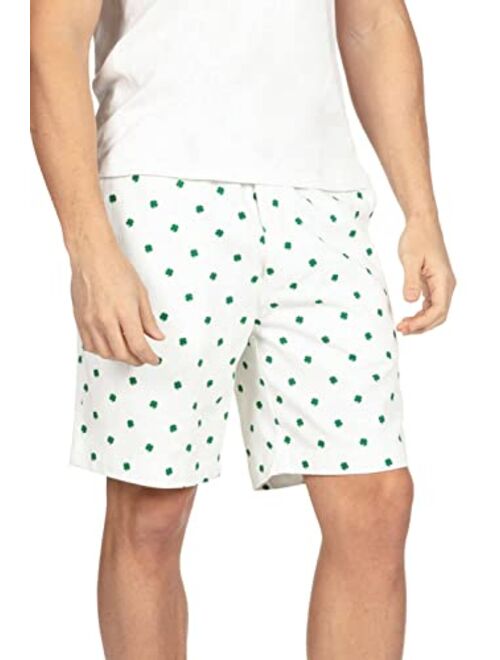 Tipsy Elves Men's Green St. Patrick's Day Shorts - Four Leaf Clover St. Paddy's Shorts