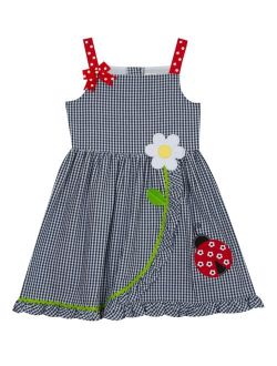 Toddler Girls Seersucker Ruffle Dress with Ladybug