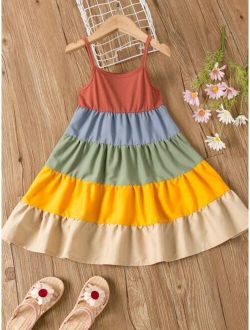 Toddler Girls Color Block Ruffle Hem Cami Dress