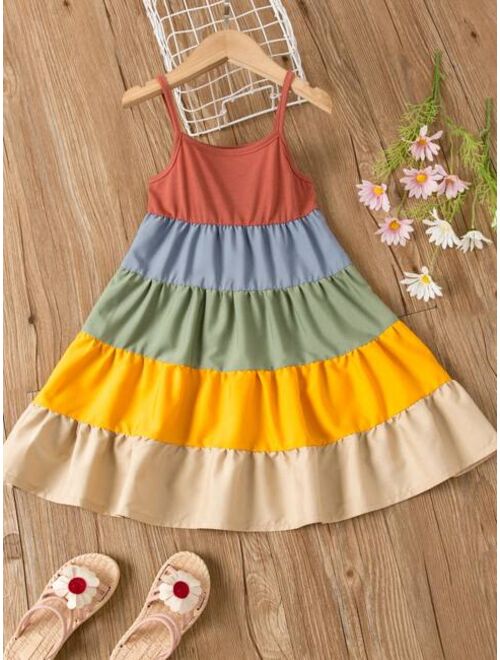 Shein Toddler Girls Color Block Ruffle Hem Cami Dress