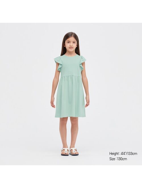 UNIQLO GIRLS SMOOTH COTTON FRILLED DRESS