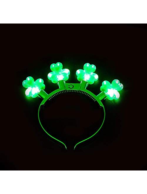 Joyin 3 Pcs St Patrick's Day LED Light Up Shamrock Headbands Iris Green Clover Headwear Glow in the Dark St Patricks Party Accessories Party Favor Supplies
