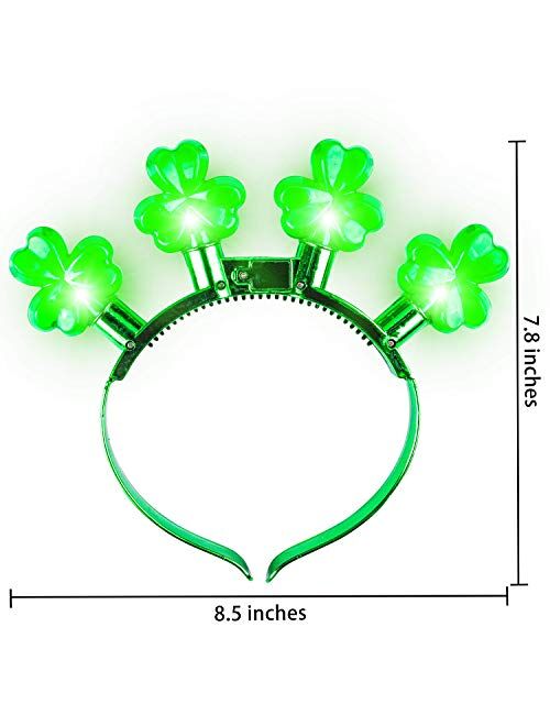 Joyin 3 Pcs St Patrick's Day LED Light Up Shamrock Headbands Iris Green Clover Headwear Glow in the Dark St Patricks Party Accessories Party Favor Supplies