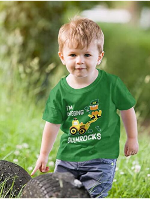 Tstars St Patricks Day Shirt Tractor Clover Toddler Kids Boys Long Sleeve T-Shirts