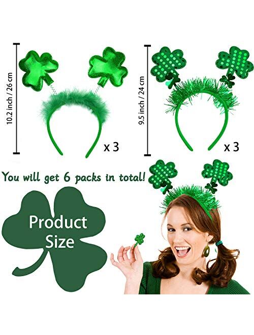 Partywind 6 PCS Green Shamrock Headbands, St Patrick's Day Accessories for Women Girls, Glitter St Patrick's Day Decorations Party Supplies Favors, Cute Saint Patricks Ir