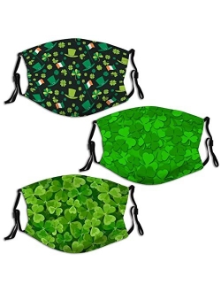 Huigu St Patricks Day Face Mask 3PCS with 6 Filter Reusable Cloth Face Cover Adjustable Washable Bandanas for Adults Men Women Teen