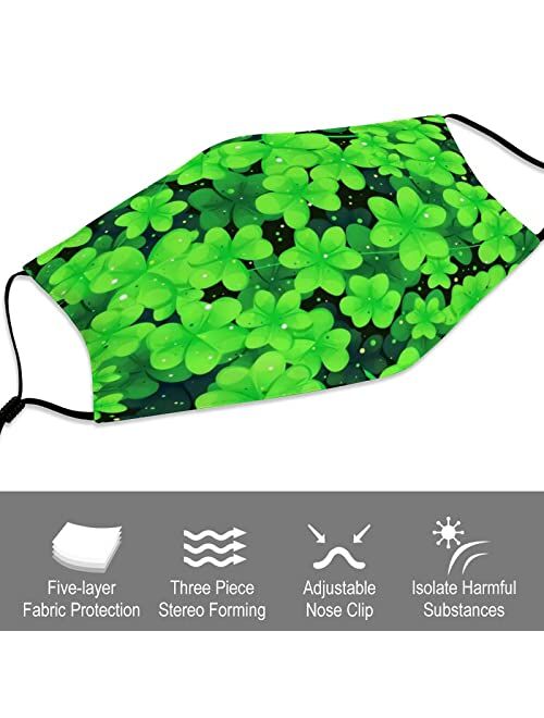 Huigu St Patricks Day Face Mask 3PCS with 6 Filter Reusable Cloth Face Cover Adjustable Washable Bandanas for Adults Men Women Teen