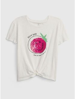 Kids 100% Organic Cotton Flippy Sequin Tie-Front Graphic T-Shirt