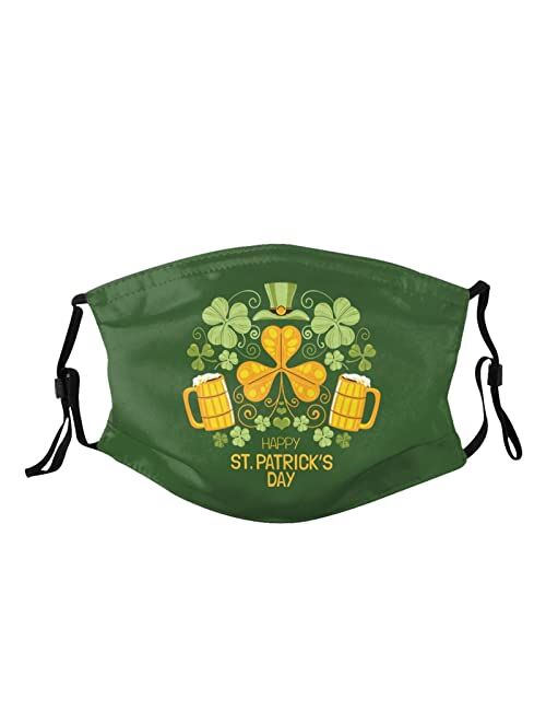 Auodonw St. Patrick's Day Face Mask With 2 Filters,Balaclavas Washable Shamrock Adjustable Reusable Bandana For Men Women