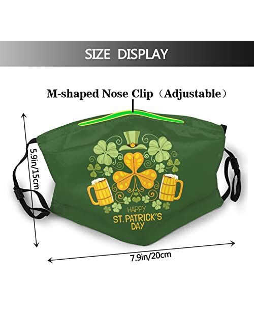 Auodonw St. Patrick's Day Face Mask With 2 Filters,Balaclavas Washable Shamrock Adjustable Reusable Bandana For Men Women