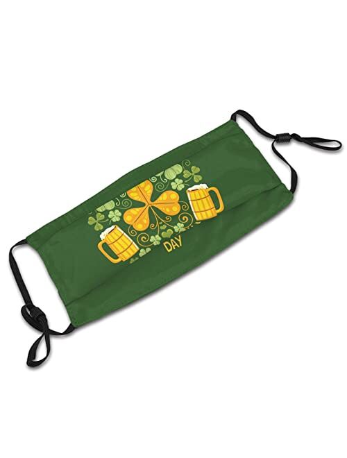 Auodonw St. Patrick's Day Face Mask With 2 Filters,Balaclavas Washable Shamrock Adjustable Reusable Bandana For Men Women