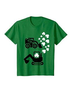 Saint Patricks Day Construction Trucks For Boys Kids Boys St Pattys Day Truck Vehicles Front Loader and Excavator T-Shirt
