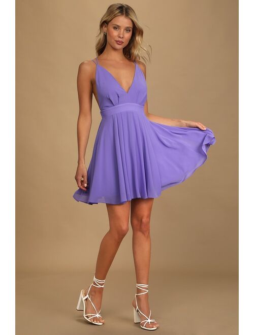 Lulus Save Me a Dance Lavender Pleated V-Neck Skater Dress