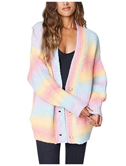 [BLANKNYC] Women's Pastel Multicolor Oversized Cardigan, Comfortable & Casual Sweater