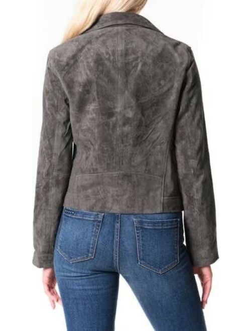 BLANKNYC Vital Signs Suede Moto Jacket in Silver Screen Size M