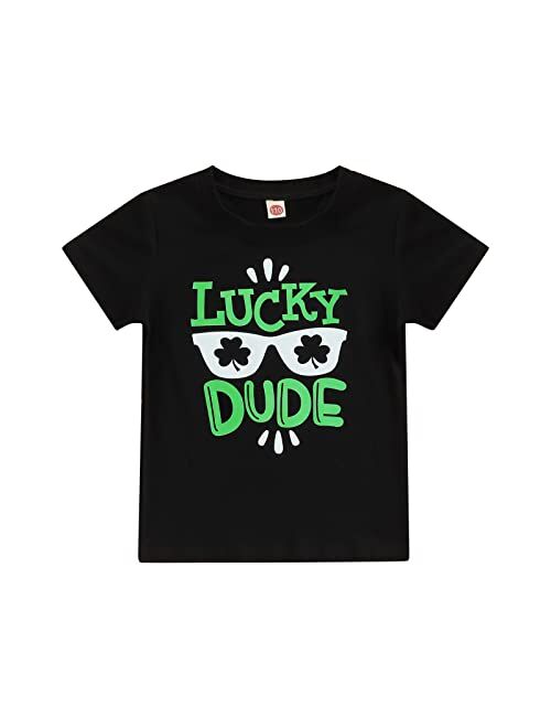 Zoiuytrg Toddler Baby Boy St. Patrick's Day Outfit Tops Summer Short Sleeve Clover Lucky Little Dude Cotton T-Shirt Clothes