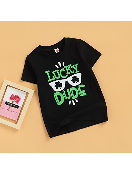 Zoiuytrg Toddler Baby Boy St. Patrick's Day Outfit Tops Summer Short Sleeve Clover Lucky Little Dude Cotton T-Shirt Clothes