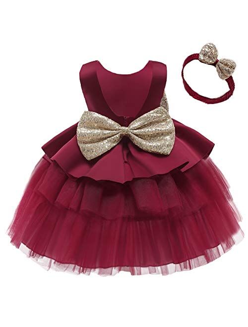 NSSMWTTC 6M-6T Baby Backless Pageant Dress Toddler Girls Tutu Gown Flower Dresses with Headwear
