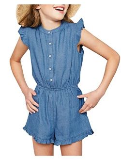 Goranbon Girls' Romper Kids Cute Jumpsuits Button Down Ruffle Sleeveless Summer Clothes