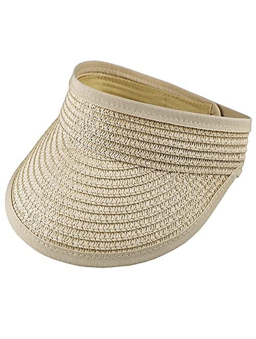 Utowo Straw Sun-Visor-Hats for Kids, Summer Straw Beach Hat Cap for Toddlers (20.5" for 2-6T)