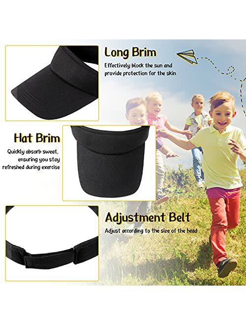 Geyoga 3 Pieces Kids Visors Sun Girl Toddler Visors Hat Long Brim Thicker Sweatband Adjustable Children Sports Cap
