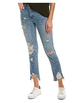 Blank NYC Women's High-Rise Tapered Distressed Rivington Jeans with Grommets in Bohemian Rap City