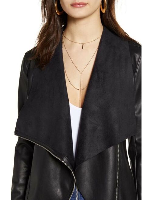 NEW BLANKNYC Onto the Next Faux Leather Drape Front Jacket - Black - Large