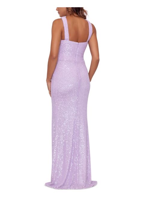 XSCAPE Sequinned Cross-Neck Gown