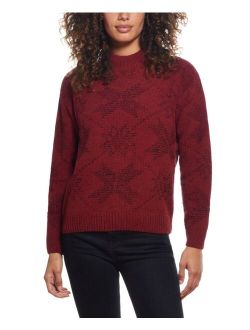 Women's Plaited Chenille Snowflake Mock Neck Sweater