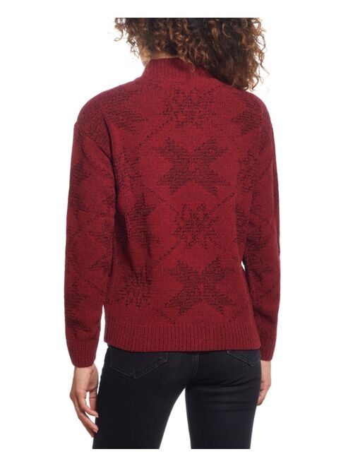Weatherproof Vintage Women's Plaited Chenille Snowflake Mock Neck Sweater