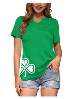 For G and PL Women's St. Patrick's Day Green V-Neck Short Sleeve Tee Tops
