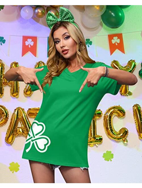 For G and PL Women's St. Patrick's Day Green V-Neck Short Sleeve Tee Tops